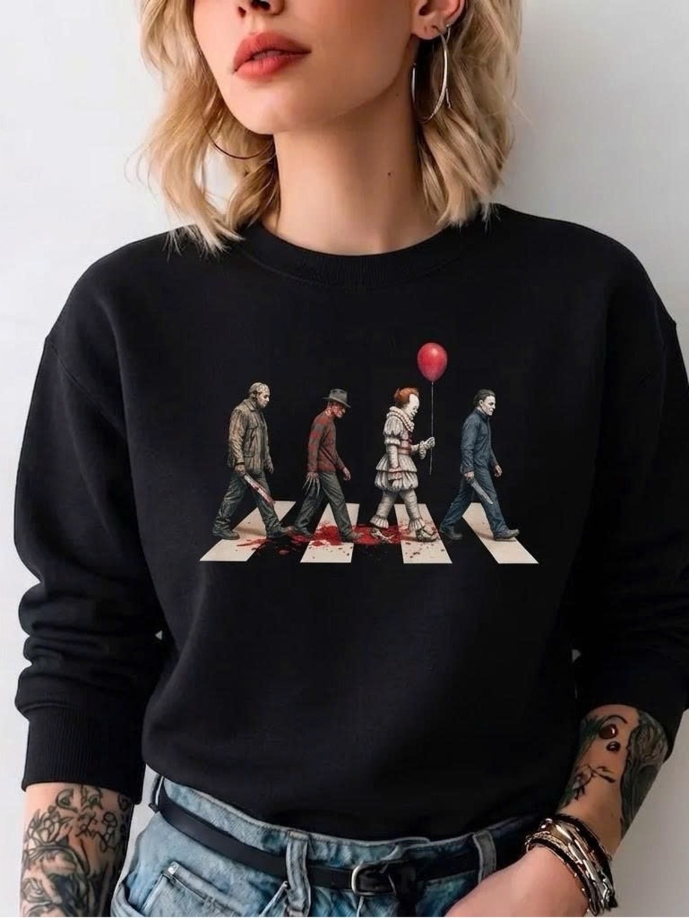 Horror Abbey Road Sweatshirt- Jason Freddy Pennywise Michael Myers Crewneck